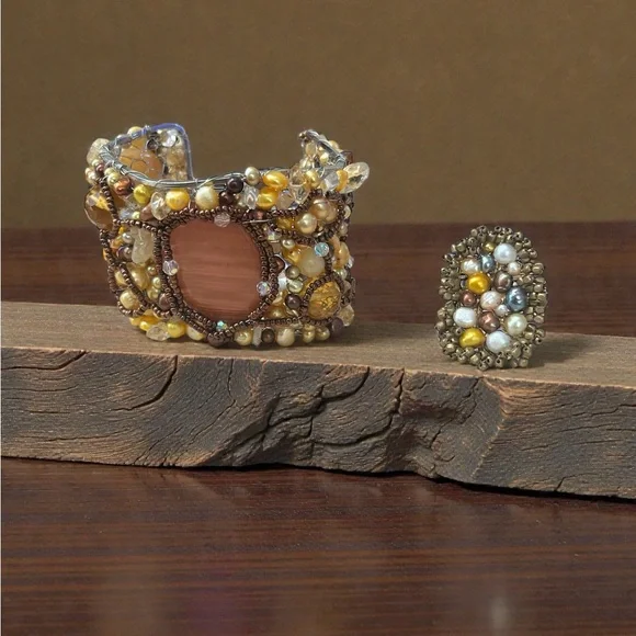 Elegant Beaded Bracelet and Ring Set - Picture 2 of 2